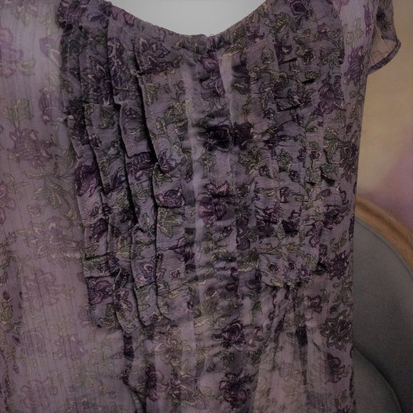 Lavender sheer floral ruffled top, size M - Picture 2 of 7